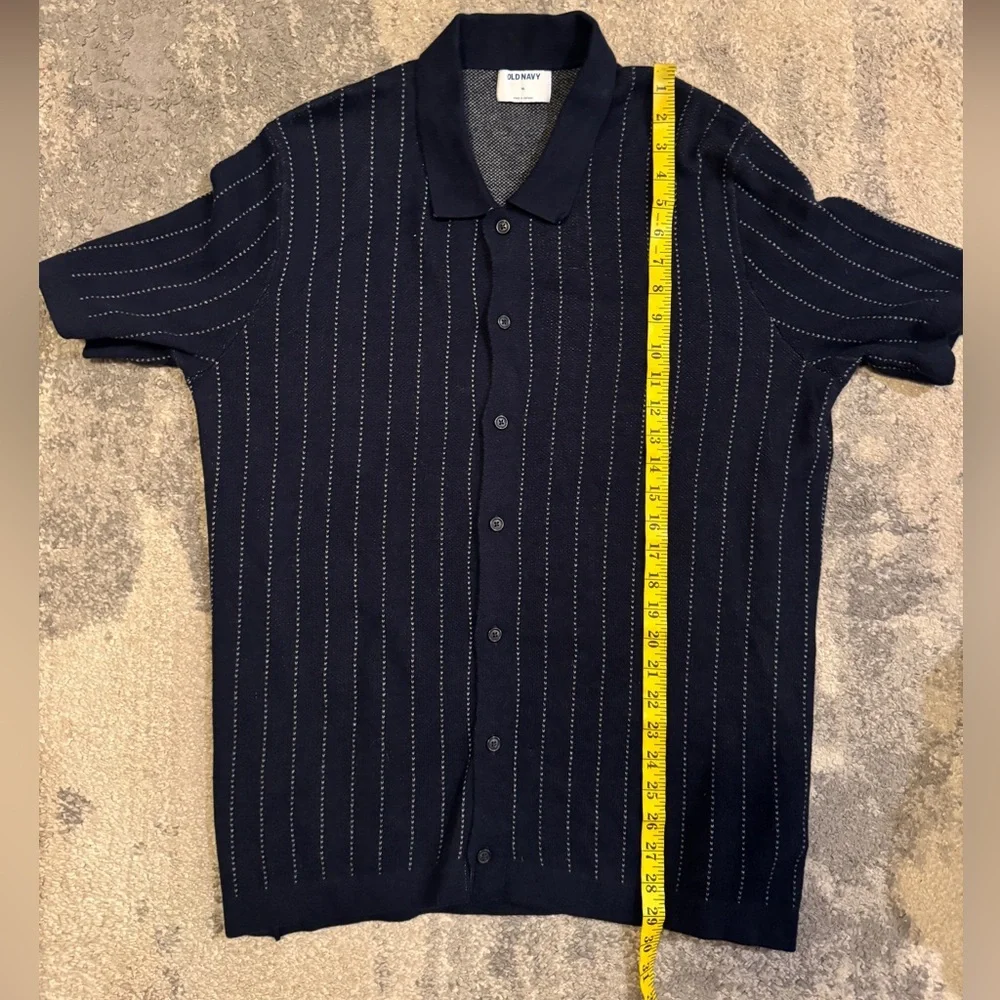 Old Navy Men's Navy Short-Sleeve Button Polo with Pinstripes